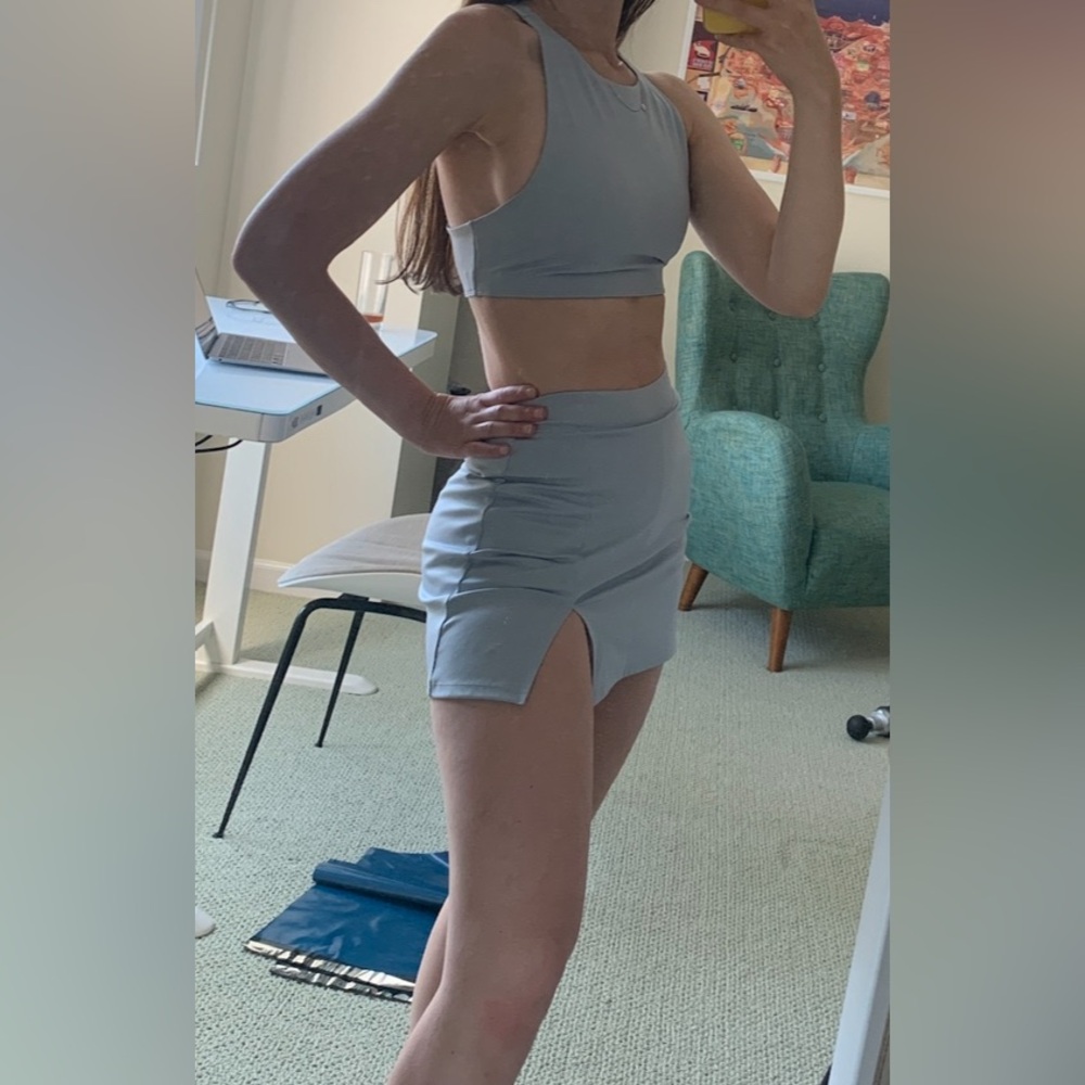 Reformation Ecomove light blue top skort set XS